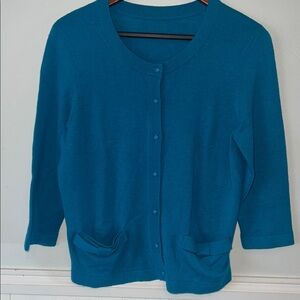 Kate Spade Carine 3/4 sleeve button teal wool/cashmere cardigan